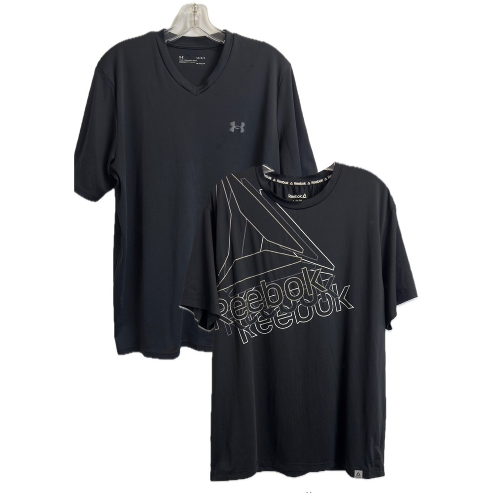 Lot of 2 Mens Large Under Armour HeatGear V-Neck & Reebok Delta Graphic T-Shirts